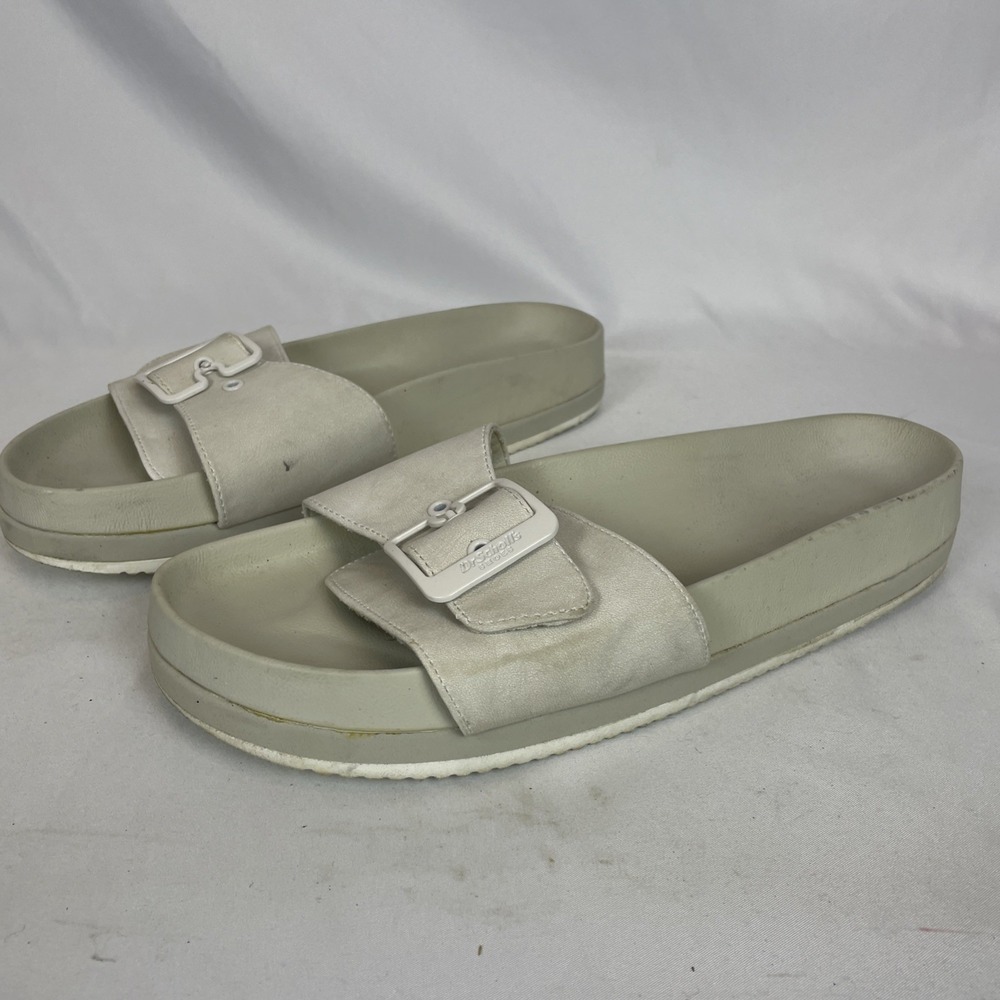 Dr Scholls Laid Back Sandals Womens 10 Flat Beige Slide Buckle Strap